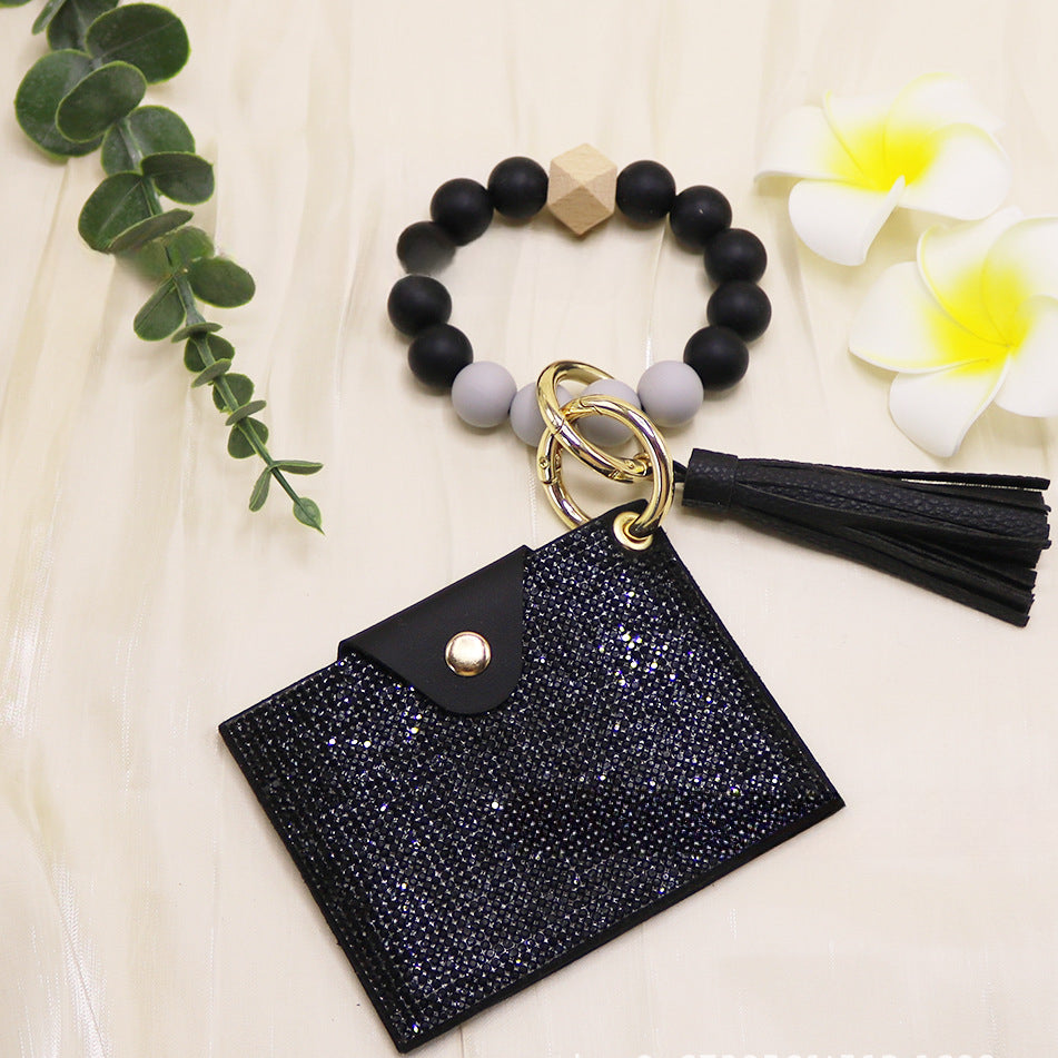 Wholesale Beech Wood Beads Beaded Diamond Bag Bracelet Keychain